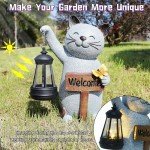 Solar Cat Statue with Lantern for Garden Decor