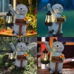 Solar Cat Statue with Lantern for Garden Decor