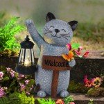 Solar Cat Statue with Lantern for Garden Decor