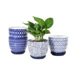 Vintage Blue Ceramic Plant Pots Set of 4