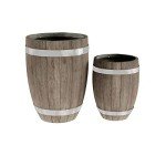 Lightweight Fiber Clay Whiskey Barrel Planters Set