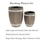 Lightweight Fiber Clay Whiskey Barrel Planters Set