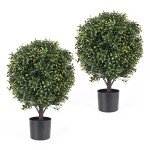 Set of 2 21" Artificial Boxwood Ball Trees
