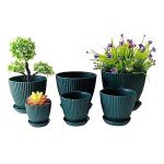 Set of 6 Dark Green Plant Pots with Drainage