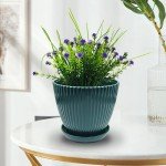 Set of 6 Dark Green Plant Pots with Drainage