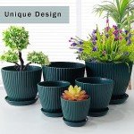 Set of 6 Dark Green Plant Pots with Drainage