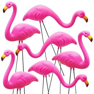 Set of 6 Pink Flamingo Yard Stakes