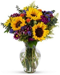Flowering Fields Bouquet with Glass Vase Gift