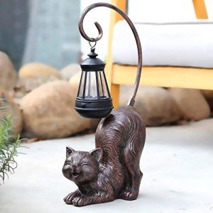 Solar-Powered Cat Figurine for Garden Decor