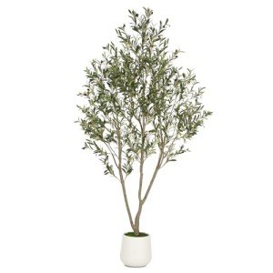 7FT Faux Olive Tree with White Planter