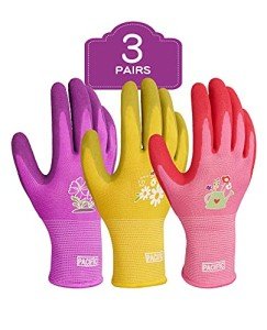 3 Pairs Women's Rubber Coated Gardening Gloves