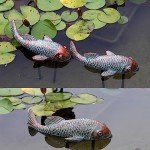 Set of 2 Antique Koi Fish Garden Statues