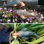 Set of 2 Antique Koi Fish Garden Statues
