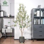 5FT Faux Olive Tree with Gray Planter