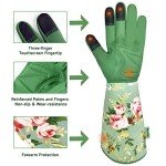 Durable Women's Long Gardening Gloves - Green Print