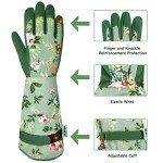 Durable Women's Long Gardening Gloves - Green Print