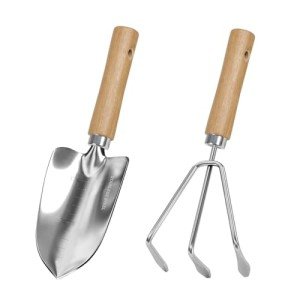 Stainless Steel Garden Tool Set with Wooden Handles