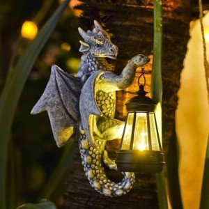 Dragon Tree Hugger with Solar Lantern Statue