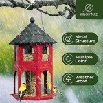Kingsyard Metal Bird Feeder for Outdoor Hanging, Wild Bird Feeders with Circular Perch, Easy to Clean & Refill, 4 lbs Large Seed Capacity, Red
