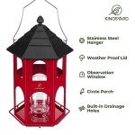 Kingsyard Metal Bird Feeder for Outdoor Hanging, Wild Bird Feeders with Circular Perch, Easy to Clean & Refill, 4 lbs Large Seed Capacity, Red