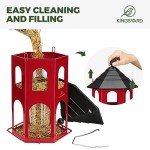 Kingsyard Metal Bird Feeder for Outdoor Hanging, Wild Bird Feeders with Circular Perch, Easy to Clean & Refill, 4 lbs Large Seed Capacity, Red