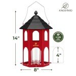 Kingsyard Metal Bird Feeder for Outdoor Hanging, Wild Bird Feeders with Circular Perch, Easy to Clean & Refill, 4 lbs Large Seed Capacity, Red