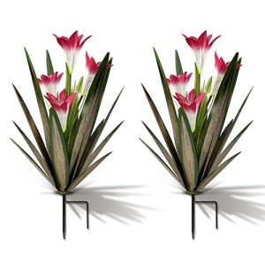 Homight Metal Agave Plant Outdoor Decoration Outdoor Garden Decoration Lily Mexican Yard Art Plant Garden Agave Lily Decorative Garden Gift… (2 Big Red Lilies)