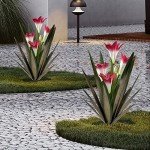 Homight Metal Agave Plant Outdoor Decoration Outdoor Garden Decoration Lily Mexican Yard Art Plant Garden Agave Lily Decorative Garden Gift… (2 Big Red Lilies)