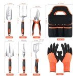 Garden Tools Set, 8 Piece Gardening Tools Set with Non Slip Ergonomic Handle, Heavy Duty Garden Tool Set with Storage Bag, Gardening Kit for Women, Gardening Hand Tools Gift for Women and Men, Orange
