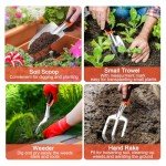 Garden Tools Set, 8 Piece Gardening Tools Set with Non Slip Ergonomic Handle, Heavy Duty Garden Tool Set with Storage Bag, Gardening Kit for Women, Gardening Hand Tools Gift for Women and Men, Orange