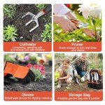 Garden Tools Set, 8 Piece Gardening Tools Set with Non Slip Ergonomic Handle, Heavy Duty Garden Tool Set with Storage Bag, Gardening Kit for Women, Gardening Hand Tools Gift for Women and Men, Orange