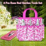 Gardening Tools, 8 Pcs Heavy Duty Floral Garden Tool Set Birthday Gifts for Women WANCHI Rose Red Gardening Kit (Garden Tool Bag Kneeling Pad Weeder Fork Hand Rake Pruning Shears Trowel Transplanter)