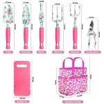 Gardening Tools, 8 Pcs Heavy Duty Floral Garden Tool Set Birthday Gifts for Women WANCHI Rose Red Gardening Kit (Garden Tool Bag Kneeling Pad Weeder Fork Hand Rake Pruning Shears Trowel Transplanter)