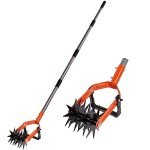 Walensee Rotary Cultivator Tool, Adjustable Garden Hand Tiller with Stainless Steel Pole, 2-in-1 Garden Weeder and Crumbler Soil Cultivator Tool with Weeding Knife for Soil Mixing or Reseeding Grass