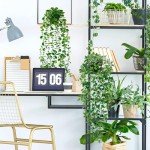 Artificial Hanging Plants for Shelf, 4 Pack Fake Potted Greenery Faux Eucalyptus Vine, Mandala Vine, String of Pearls,Pea pod Leaves in Pot for Office Living Room Bathroom Indoor Outdoor Décor