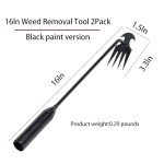 Young4us Garden Weed Pulling Tool Uprooting Weeding Tool, 4 Teeth Weed Puller Tool Manganese Steel Garden Weeder Tool for Vegetable Gardening Planting (Black, 2 Pack, 16 inches)