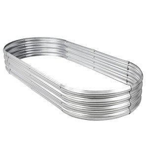 Raised Garden Bed Galvanized Planter Box Outdoor, 5ft Oval Large Rot-Resistant Metal Garden Bed Planter for Vegetables Flower Herb (Silver)