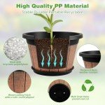 Quarut 4 Pack 10 inch Plant Pots,Upgrade Whiskey Barrel Planters with Drainage Holes & Saucer,Plastic Decoration Flower Pots Retro Design,Planters for Outdoor Indoor Garden Home Plants (Brown)