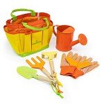 Kinderific Gardening Set, Tool Kit, for Kids, STEM, Includes Tote Bag, Spade, Watering Can, Rake, Fork, Trowel and Gloves (Sunshine)