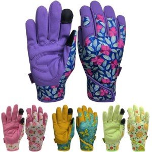 MSUPSAV Gardening Gloves,Garden Gloves for Women,Spandex&Synthetic Leather Yard Work Gloves,Gardening Gifts&Garden Gifts,Touchscreen (Purple Palm, Medium)