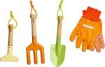 Kinderific Gardening Set, Tool Kit, for Kids, STEM, Includes Tote Bag, Spade, Watering Can, Rake, Fork, Trowel and Gloves (Sunshine)