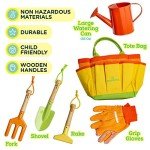 Kinderific Gardening Set, Tool Kit, for Kids, STEM, Includes Tote Bag, Spade, Watering Can, Rake, Fork, Trowel and Gloves (Sunshine)