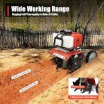 Garden Tiller Cultivator,52CC 2-Stroke Gas Powered Engine Rototiller Garden Tool with Widened Mud Flap Cordless with Long Handle Strong Power Garden Cultivator for Plowing Turning Soil Ditching