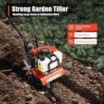 Garden Tiller Cultivator,52CC 2-Stroke Gas Powered Engine Rototiller Garden Tool with Widened Mud Flap Cordless with Long Handle Strong Power Garden Cultivator for Plowing Turning Soil Ditching