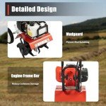 Garden Tiller Cultivator,52CC 2-Stroke Gas Powered Engine Rototiller Garden Tool with Widened Mud Flap Cordless with Long Handle Strong Power Garden Cultivator for Plowing Turning Soil Ditching