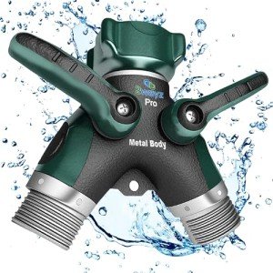 2WAYZ Hose Splitter 2 Way Heavy Duty - Outdoor Faucet and Garden Hose Splitter - Durable Water Spigot Splitter Y Adapter - All-Metal Water Hose Connector with Shut-Off Valve - 4 x 4 x 1.5 Inches