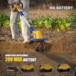ADOTOCAM Cordless Tiller Cultivator Compatible with Dewalt 20V Battery(Tool Only)，360RPM Battery Powered Garden Cultivator, 9In Tilling Width & 7In Depth Tiller for Gardening