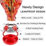 WOSIBO Hummingbird Feeder for Outdoors Patio Large 32 Ounces Colorful Hand Blown Glass Hummingbird Feeder with Ant Moat Hanging Hook, Rope, Brush and Service Card (RED-Firework)