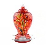 WOSIBO Hummingbird Feeder for Outdoors Patio Large 32 Ounces Colorful Hand Blown Glass Hummingbird Feeder with Ant Moat Hanging Hook, Rope, Brush and Service Card (RED-Firework)