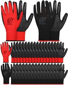 Honeydak 36 Pairs Gardening Gloves for Men Women Breathable Rubber Coated Garden Gloves(Red, Black)